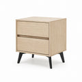 Wooden Nightstand with Oak Veneer and Metal Legs, 2-Drawer, 48cm x 40cm x 60cm