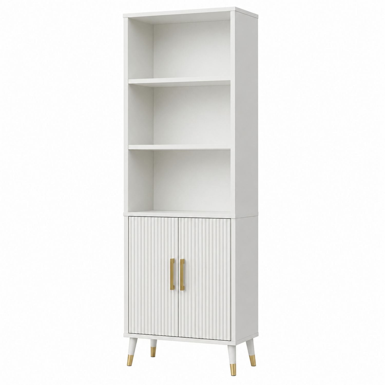 White MDF Bookcase with Doors and Shelves 180cm Tall