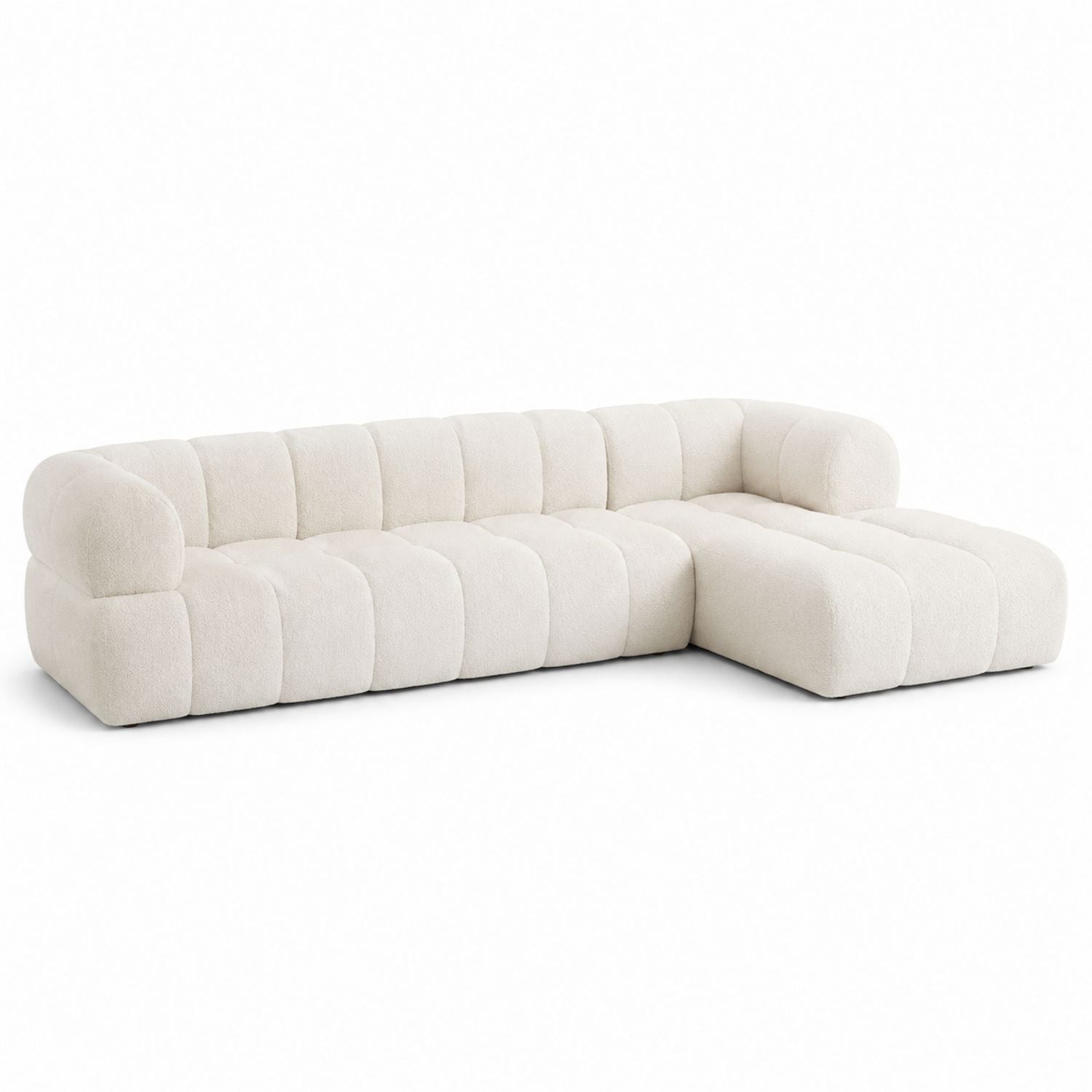 Boucle L-Shaped Sectional Sofa Cream 300cm