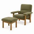 Olive Green Fabric Armchair and Ottoman Set with Wood Frame