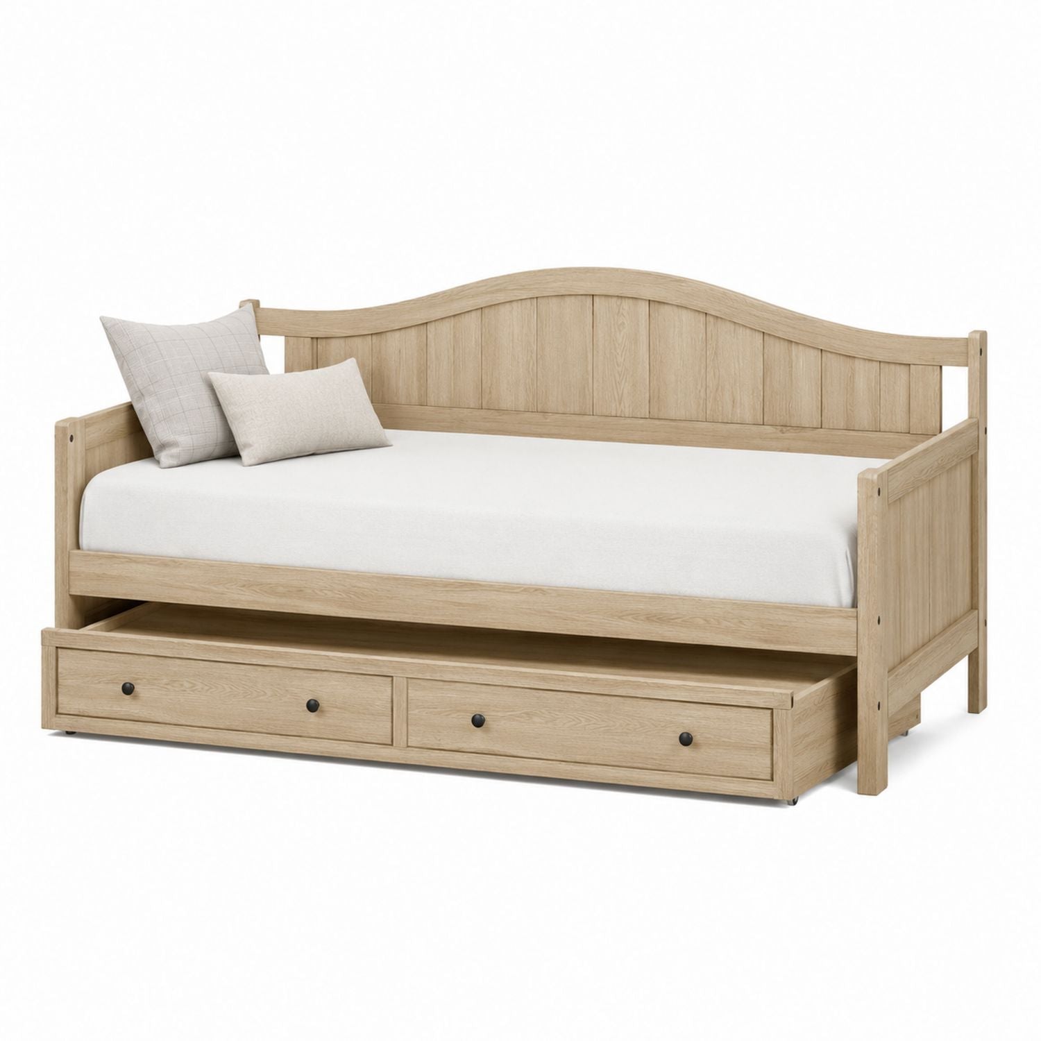 Wooden Daybed with Trundle and Storage Drawers Beige