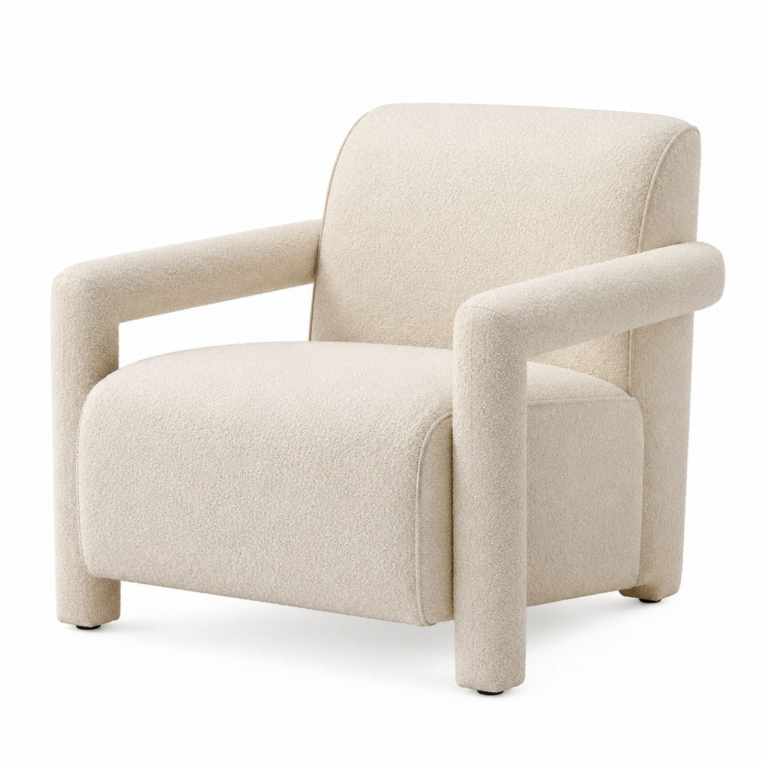 Beige Bouclé Armchair with Foam Cushioning