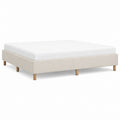 Beige Linen Upholstered Wooden Platform Bed Frame Queen Size