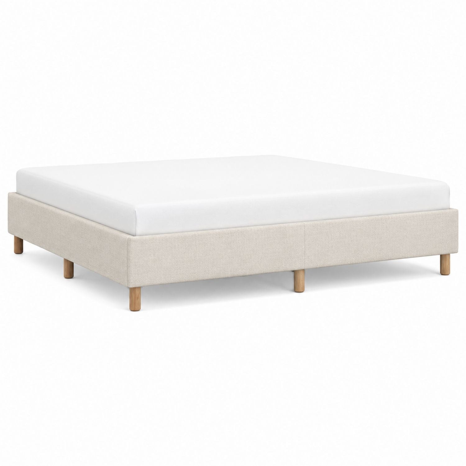 Beige Linen Upholstered Wooden Platform Bed Frame Queen Size