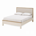Wood Upholstered Queen Bed Beige Frame 210x160x100 cm