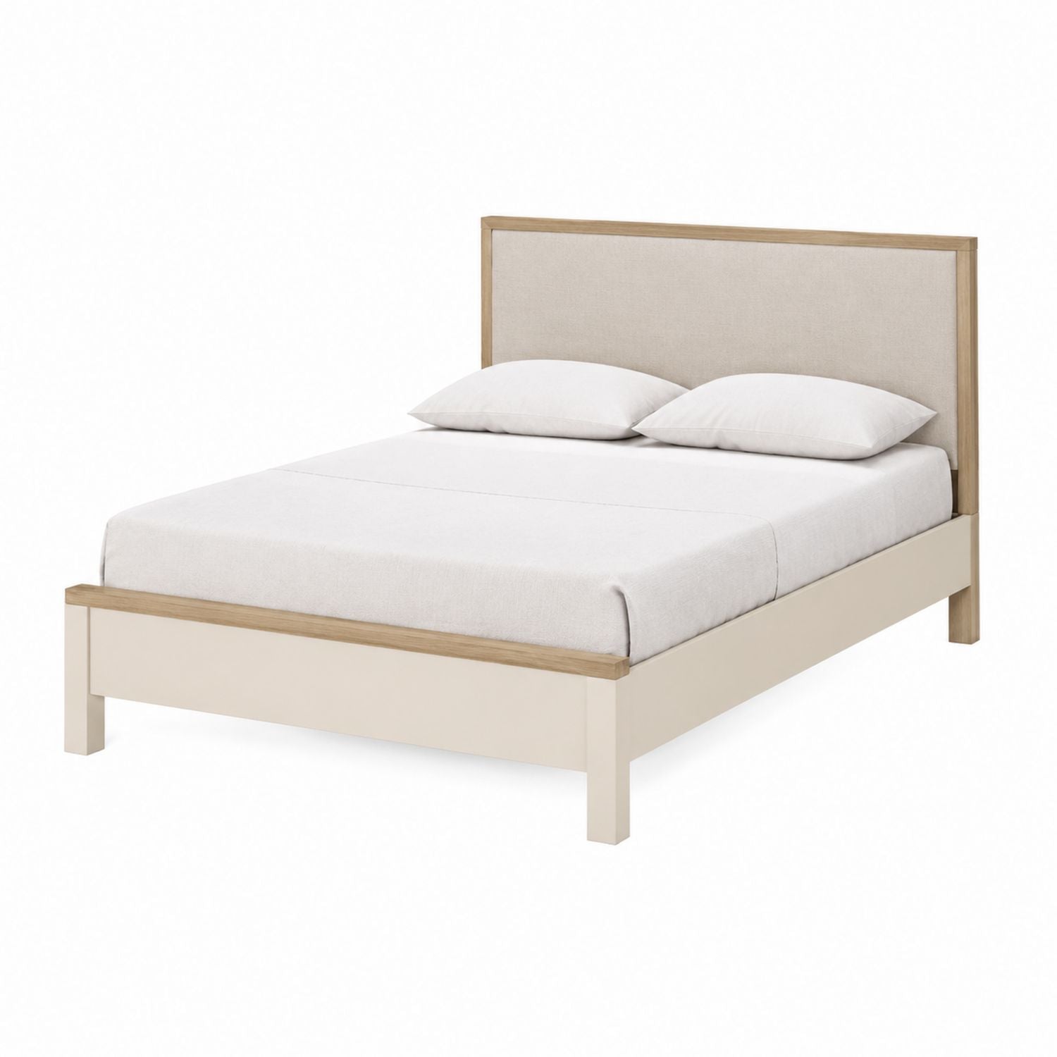 Wood Upholstered Queen Bed Beige Frame 210x160x100 cm