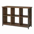 Wood 6-Cube Storage Bookcase with Metal Frame Brown