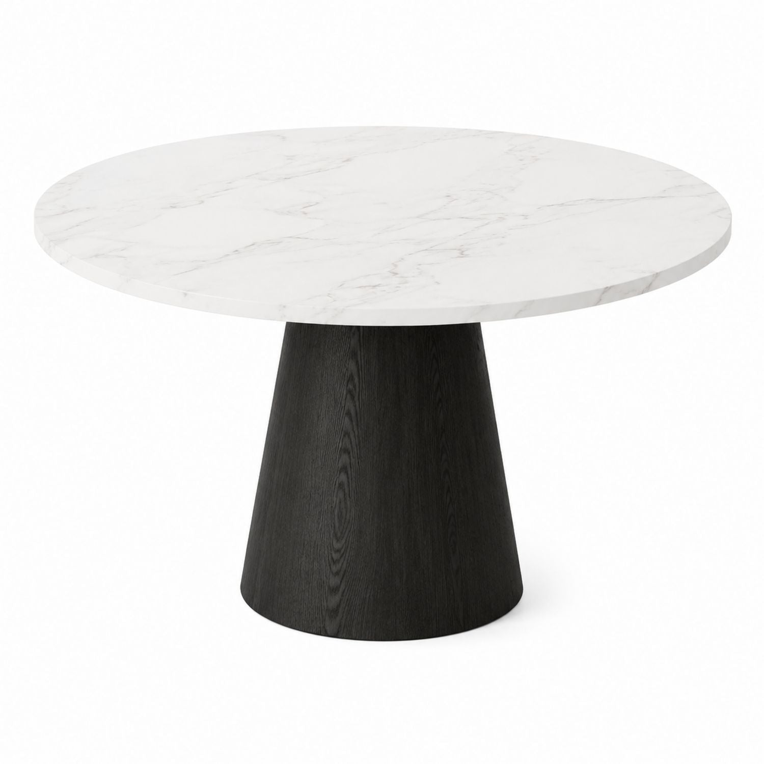 Round Marble Dining Table with Oak Base White Diameter 120 cm