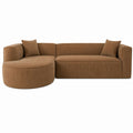 Brown Corduroy Sectional Sofa with Two Pillows