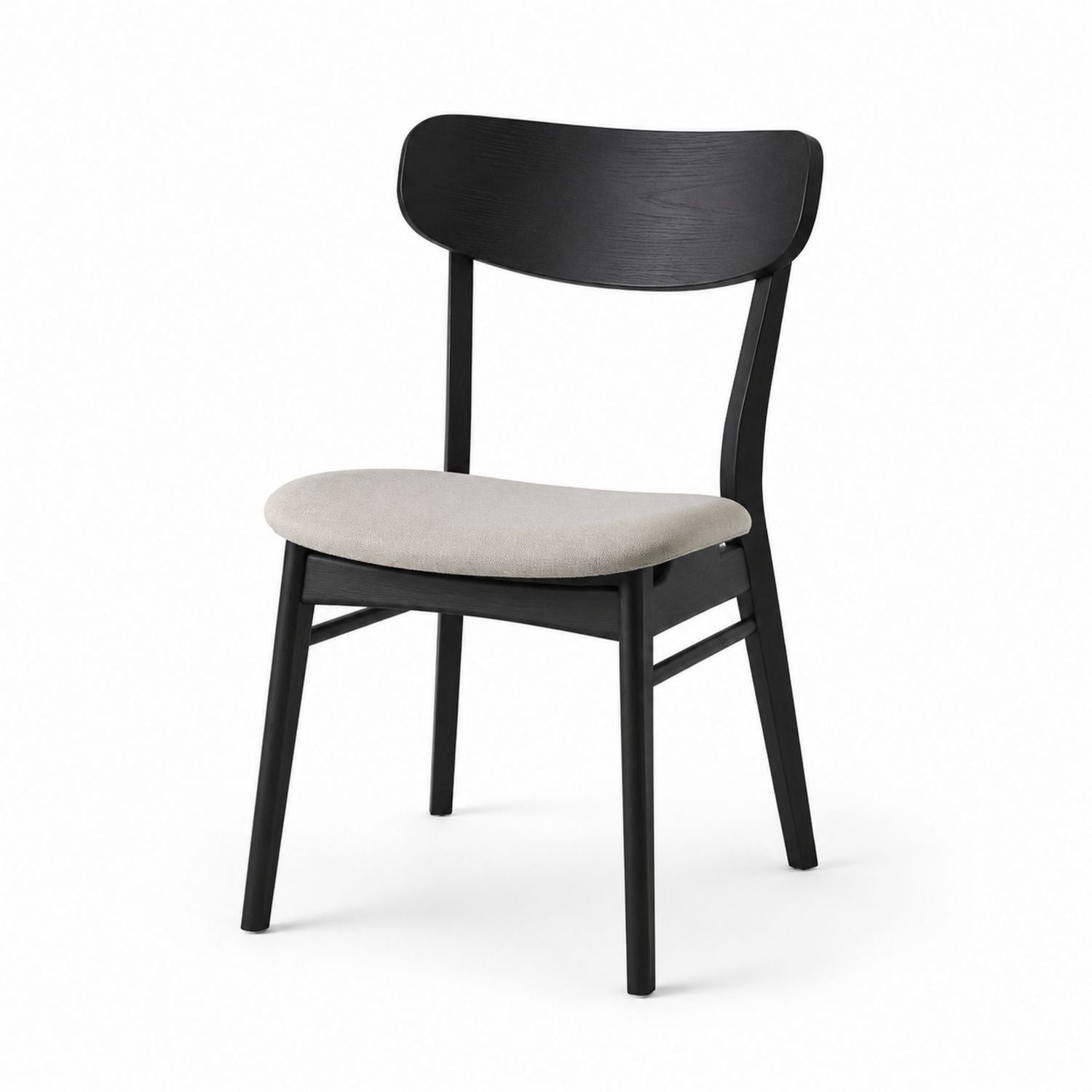 Wood Dining Chair with Polyester Fabric Seat Black and Beige