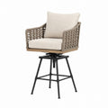 Metal Swivel Chair with Rattan and Beige Cushions