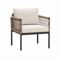 Outdoor Patio Chair with Woven Rope and Beige Polyester Cushion Metal Frame