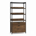 Wood Bookshelf with Metal Frame and Storage Cabinet 180cm High