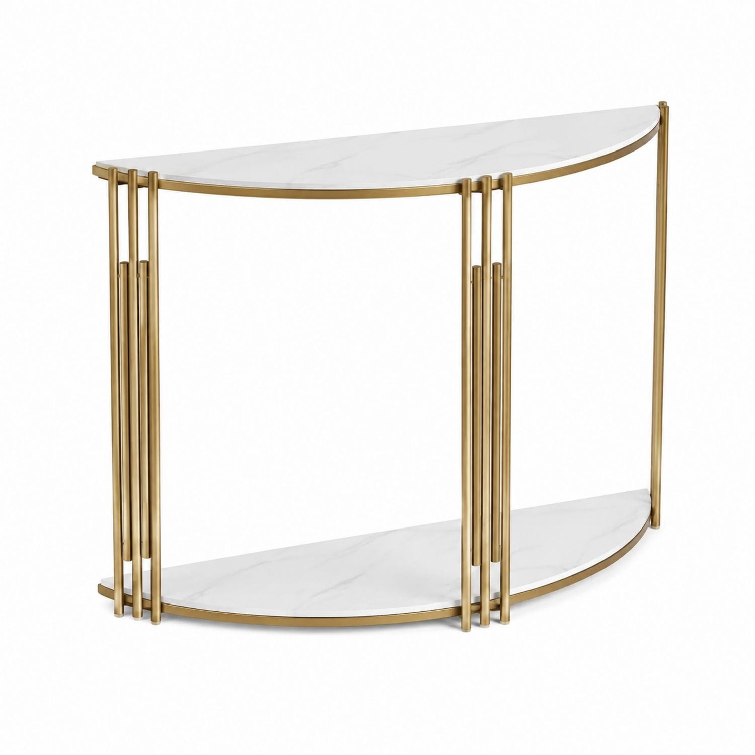 Half-Moon Marble Console Table with Gold Metal Frame