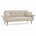 Beige Fabric Sofa with Wooden Legs 3-Seater