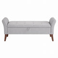 Linen Upholstered Storage Bench with Solid Wood Legs Grey 140cm