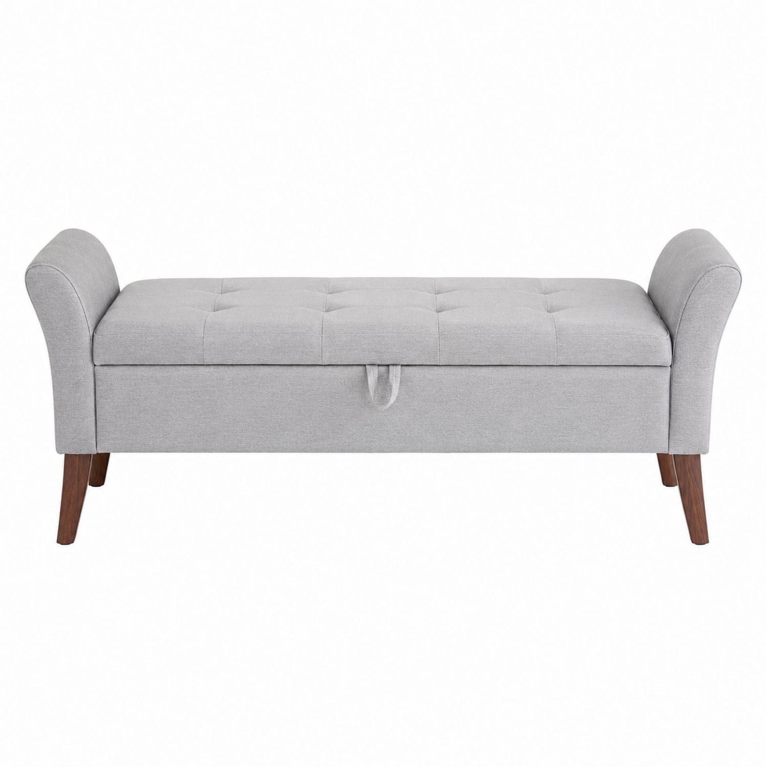 Linen Upholstered Storage Bench with Solid Wood Legs Grey 140cm