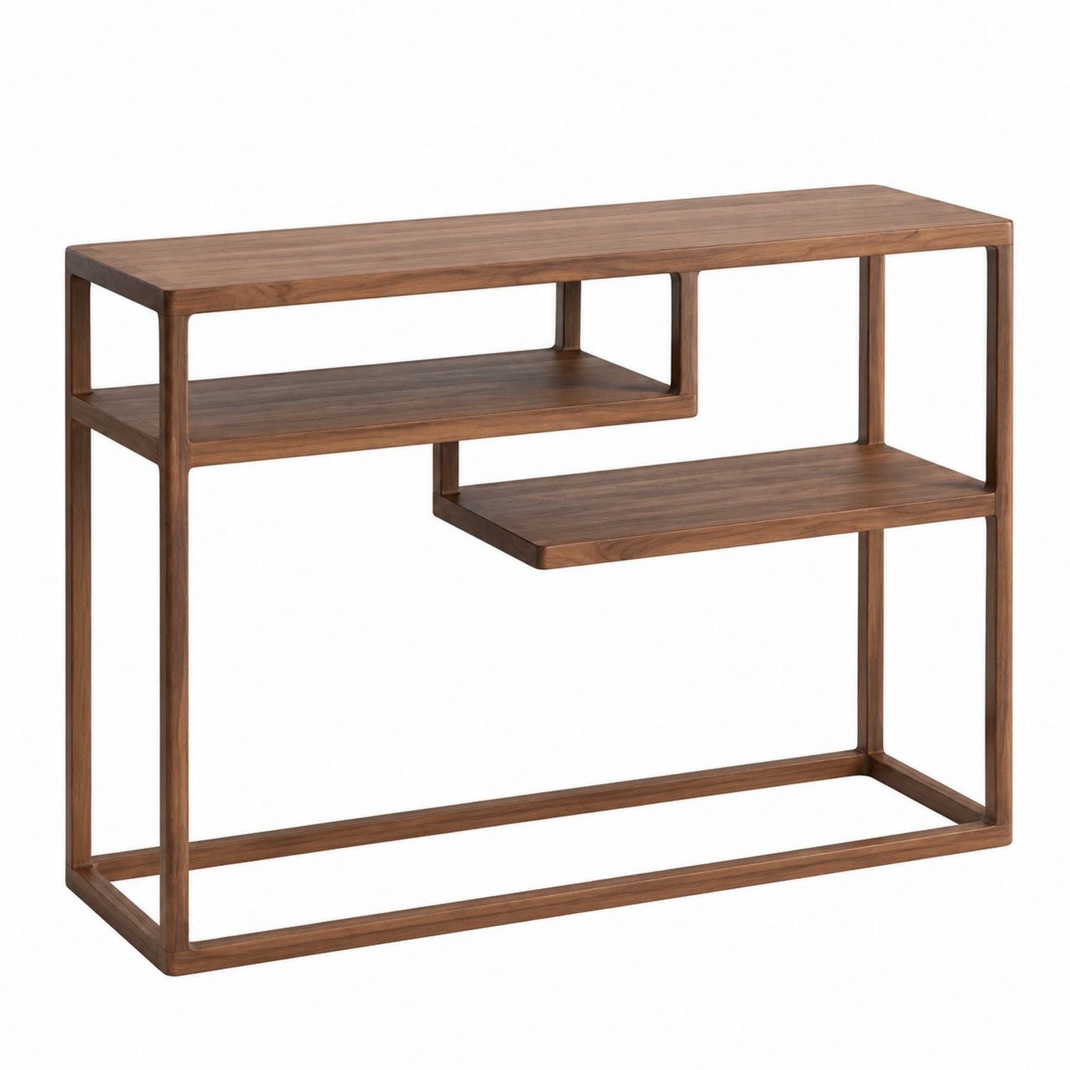 Walnut Wood Rectangular 2-Tier Console Table