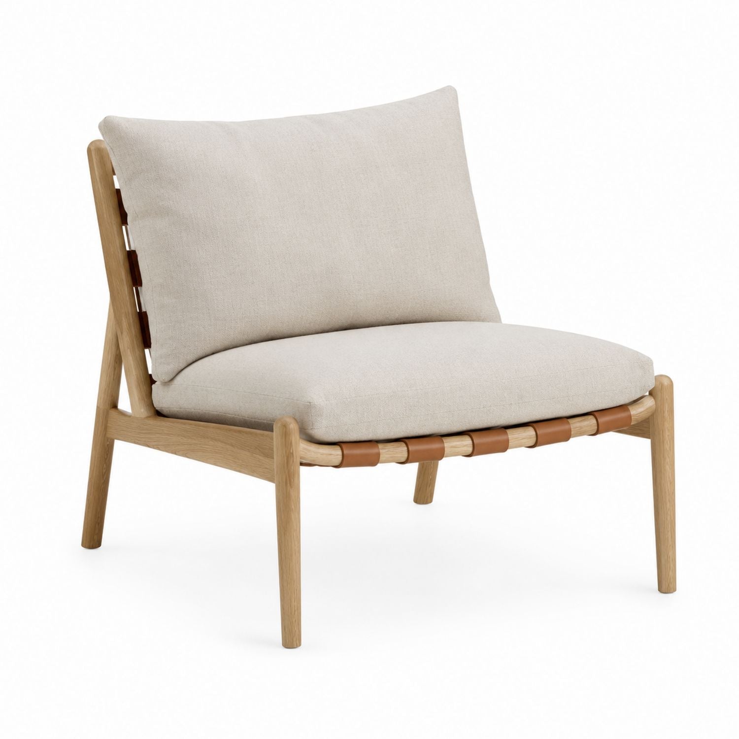 Oak Lounge Chair with Linen Blend Cushions Beige 70x80x75 cm
