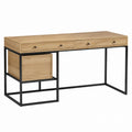 Wood Office Desk with Metal Frame and Storage Drawers