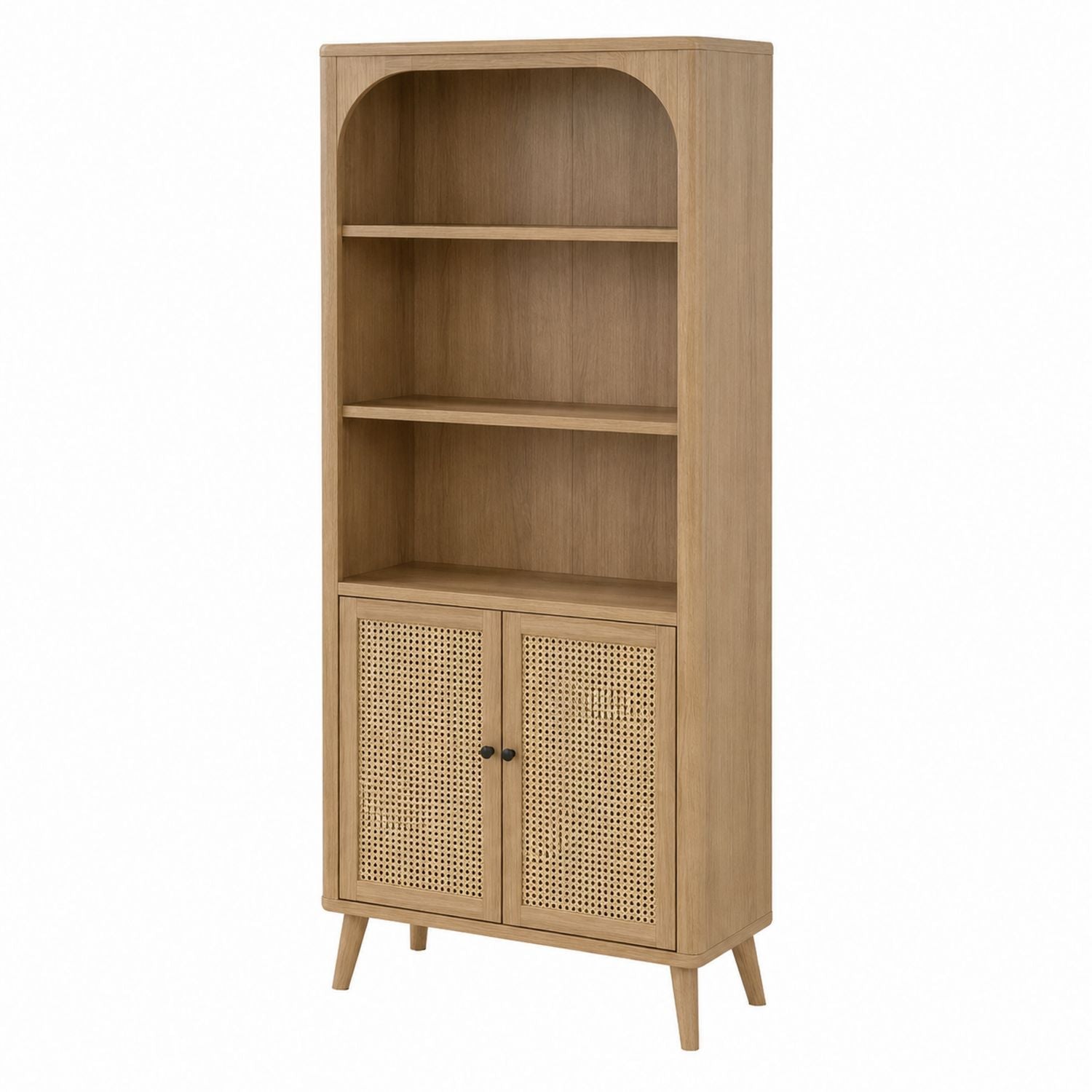 Wooden Storage Cabinet with Shelves and Cane Doors 180cm x 80cm x 40cm