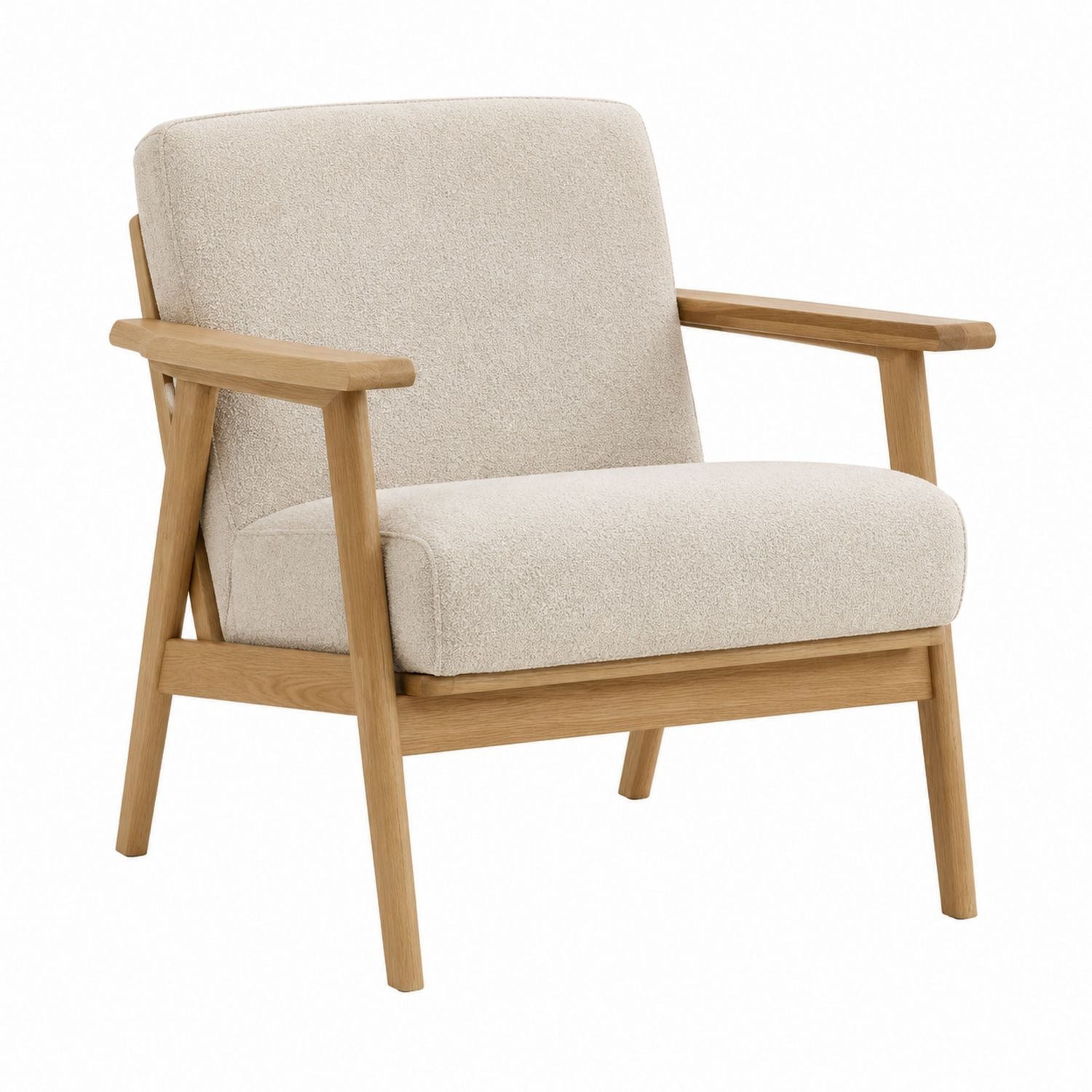 Modern Armchair Oak Frame Beige Upholstery