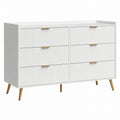 White MDF Dresser with Gold Metal Handles and Legs 6-Drawer