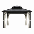 Aluminum Frame Gazebo with Steel Roof and Polyester Curtains 3x3m Black/Beige