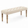 Beige Linen Upholstered Bench with Solid Wood Legs 120cm x 40cm x 45cm