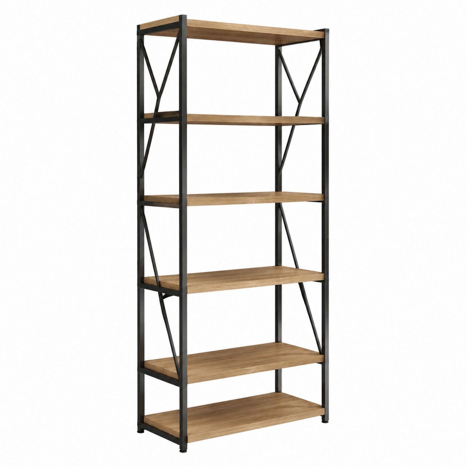 5-Tier Bookshelf with Metal Frame and Wood Shelves Brown/Black 180cm x 90cm x 30cm
