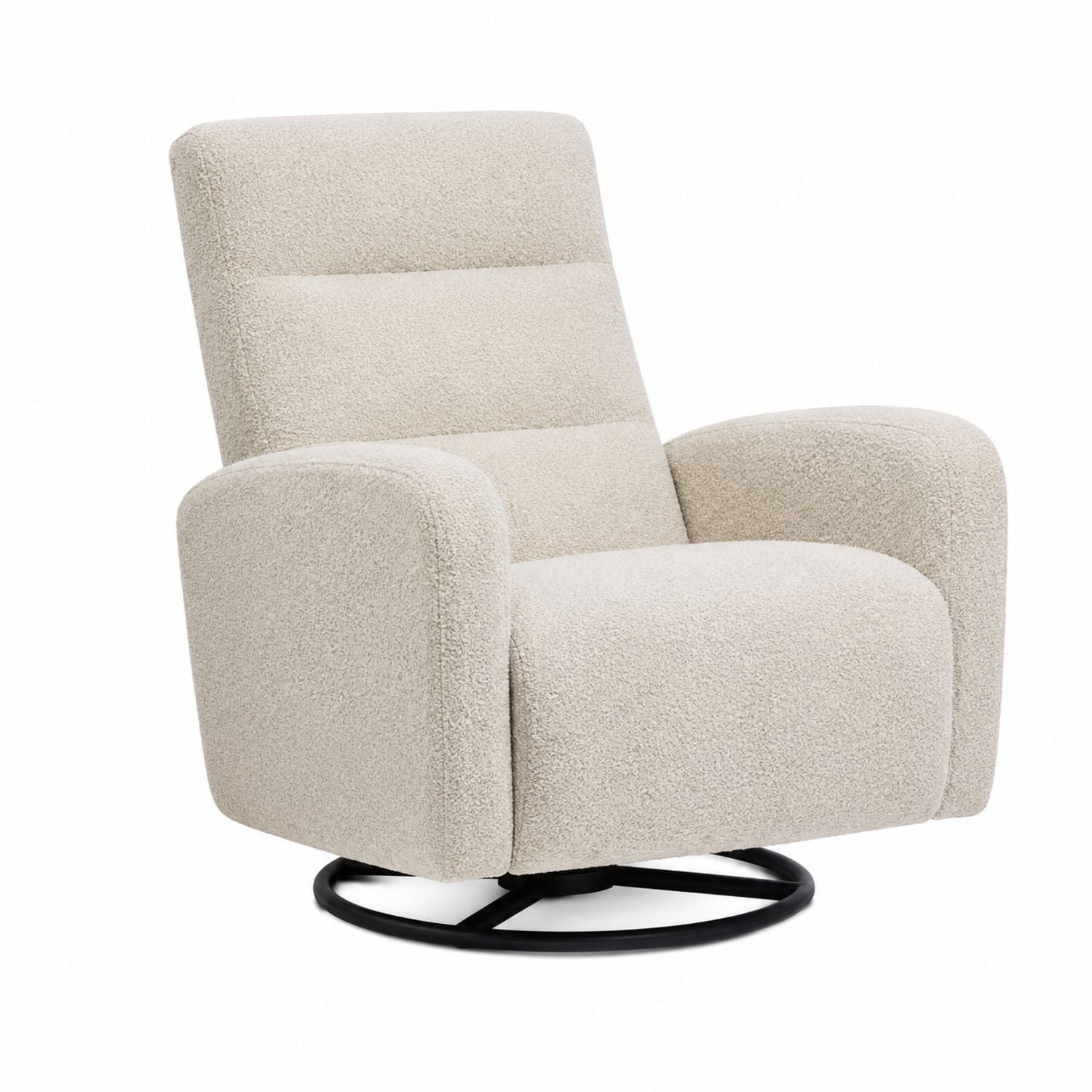 Beige Bouclé Swivel Recliner Chair with Metal Base