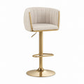 Swivel Bar Stool with Metal Base and Beige Polyester Upholstery