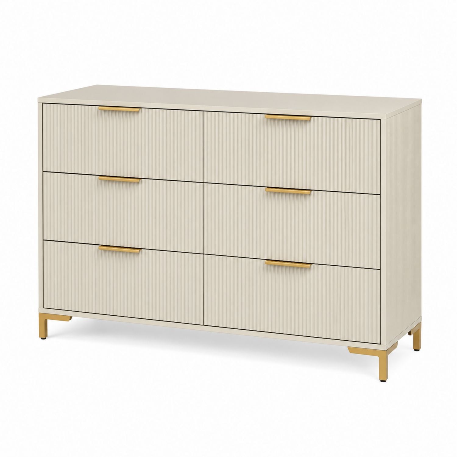 Ivory Six Drawer MDF Dresser with Metal Handles