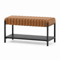 Faux Leather Bench with Black Metal Frame and Shelf
