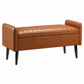 Brown Faux Leather Storage Bench with Steel Legs