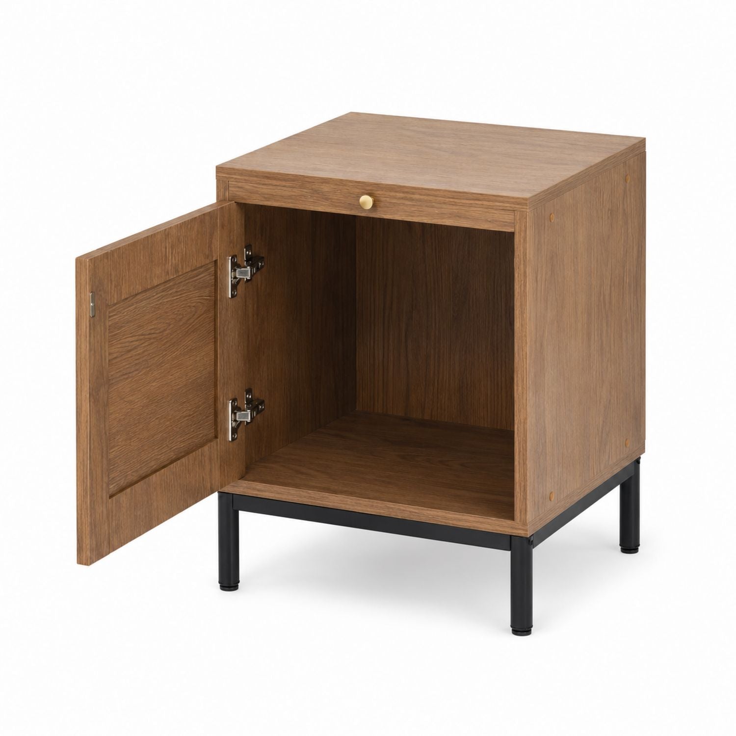 Oak Veneer Nightstand with Single Door and Metal Legs 40cm x 35cm x 60cm