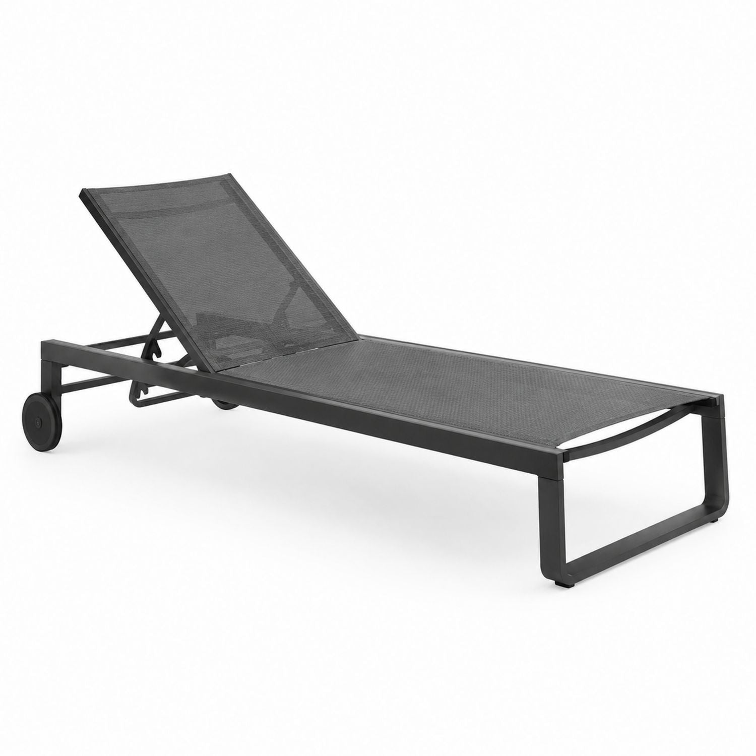Adjustable Aluminum Outdoor Chaise Lounge Chair with Textilene Fabric Black