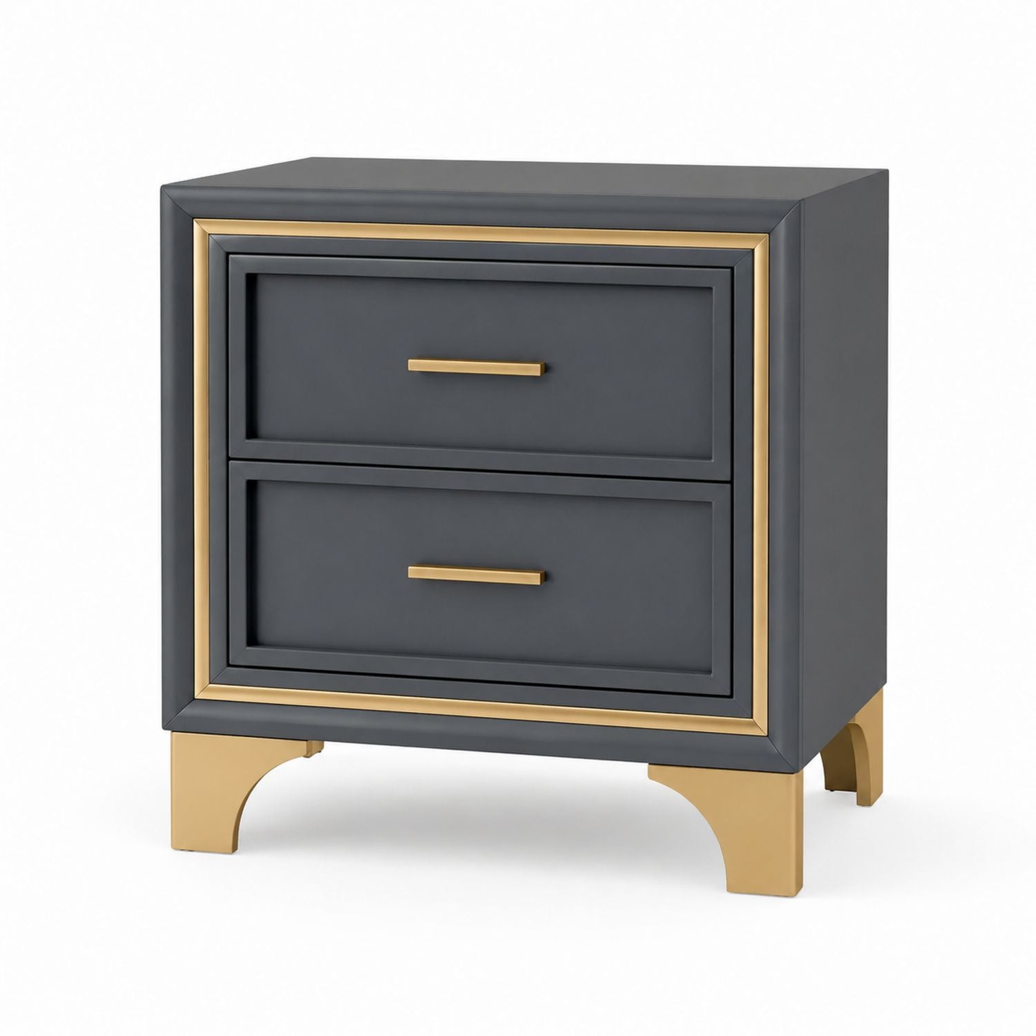 Two-Drawer Nightstand MDF with Gold Accents