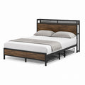 Queen Size Metal and Engineered Wood Platform Bed Frame with Storage