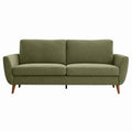 Green Polyester Fabric Three-Seater Sofa with Wooden Legs