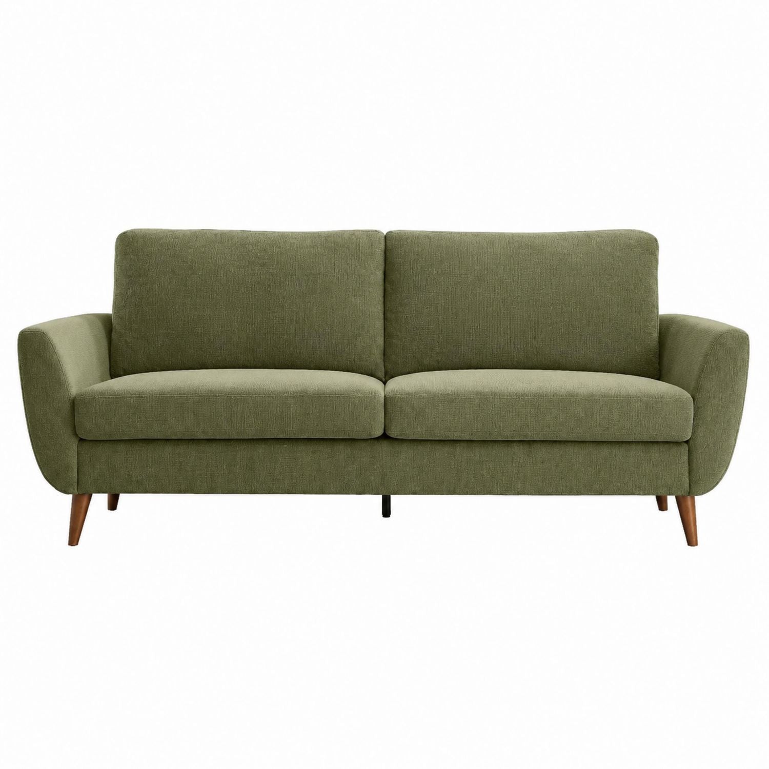 Green Polyester Fabric Three-Seater Sofa with Wooden Legs