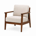 Wooden Frame Armchair with Polyester Fabric Cushions Beige
