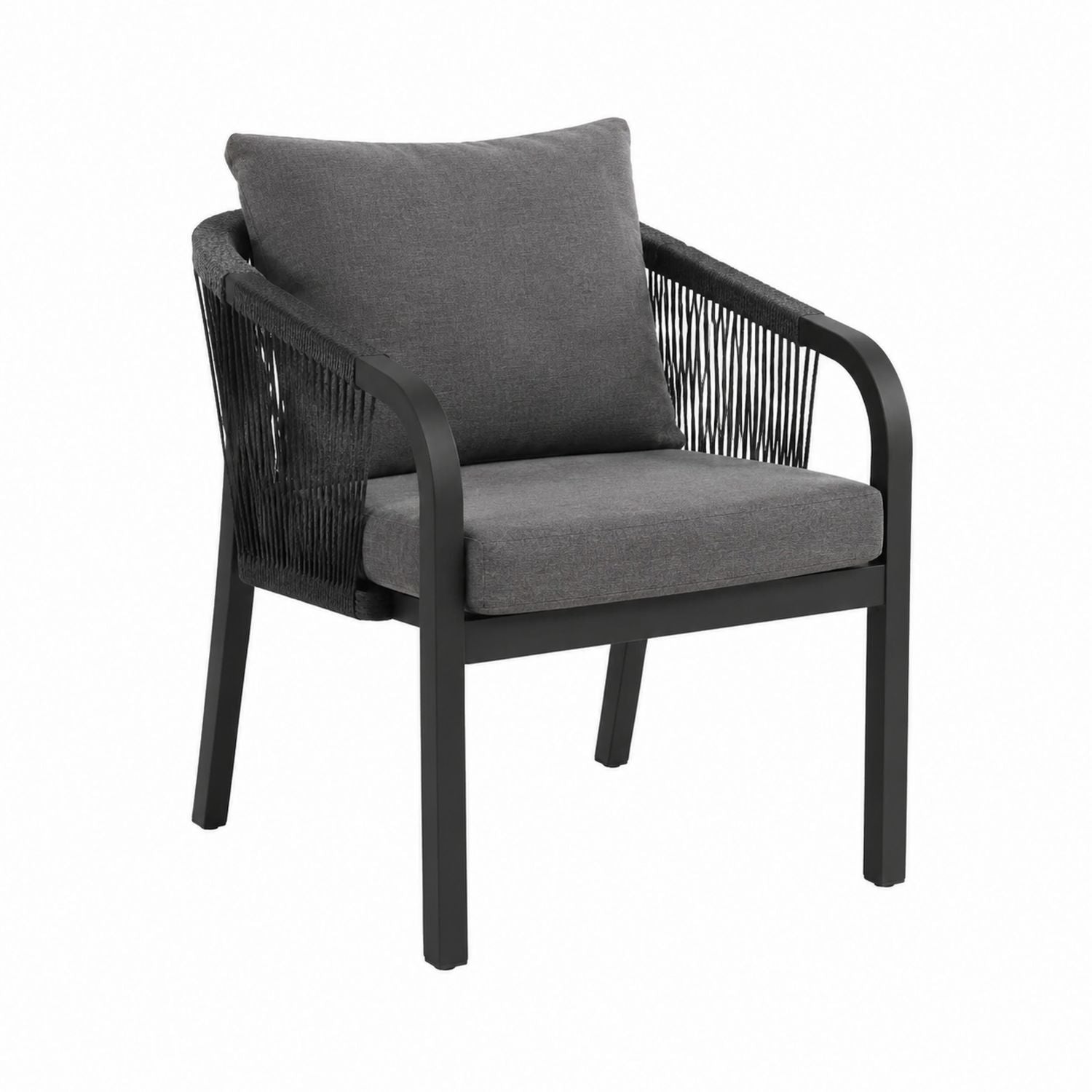 Outdoor Aluminum Frame Rope Lounge Chair with Gray Cushions