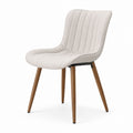 Linen Upholstered Dining Chair Beige with Wood Legs