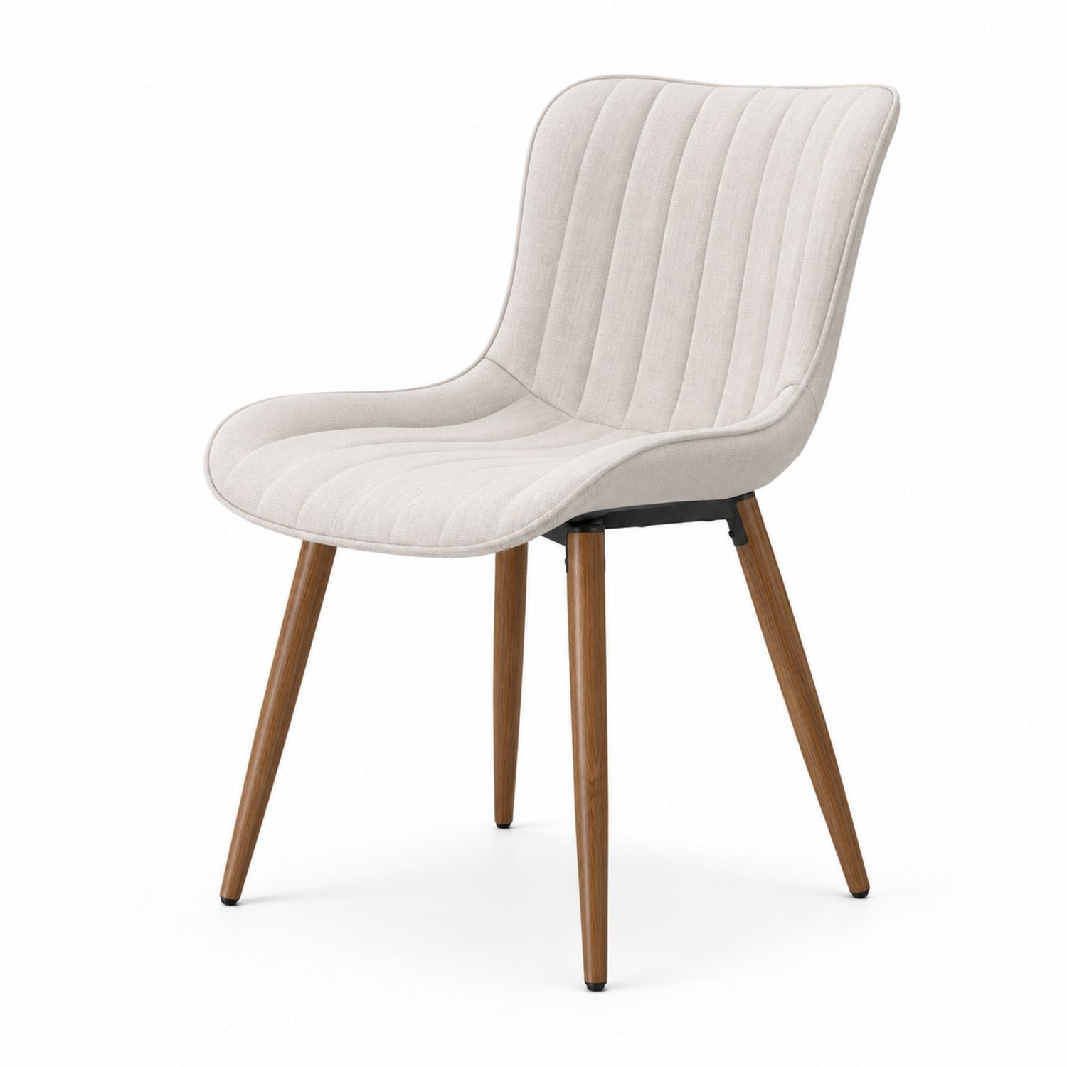 Linen Upholstered Dining Chair Beige with Wood Legs