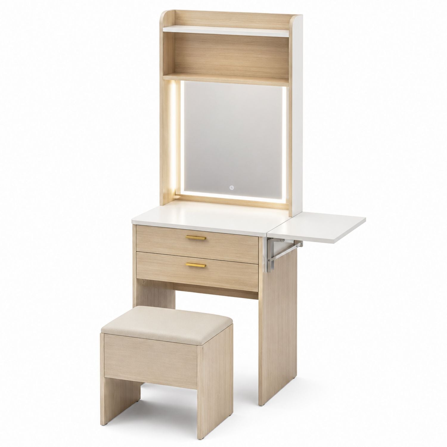 Wood Vanity Set with Mirror and LED Light, Natural