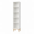 Tall White Wood Bookcase with 5 Shelves and Natural Legs 190cm