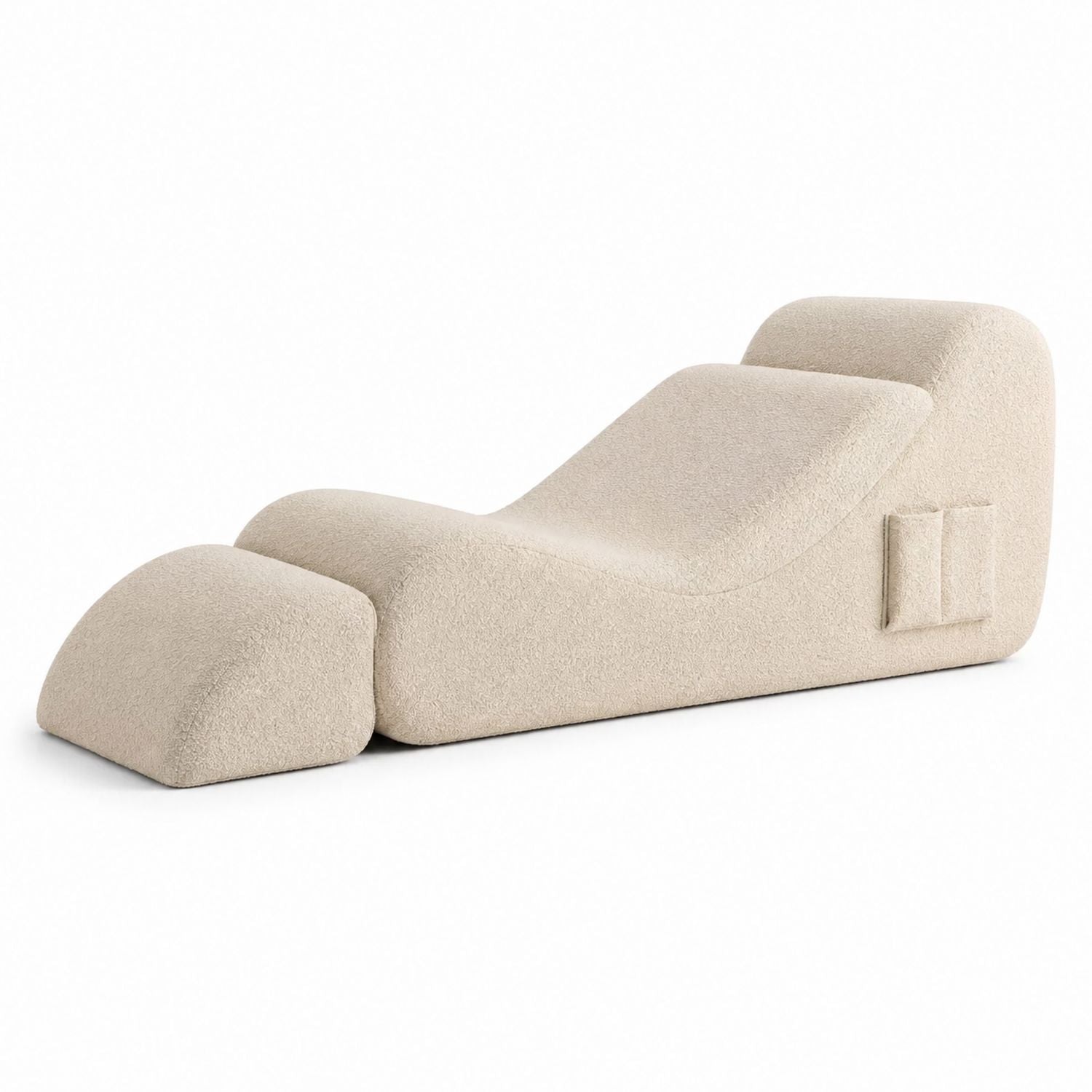 Beige Boucle Lounge Chair with Ottoman Set