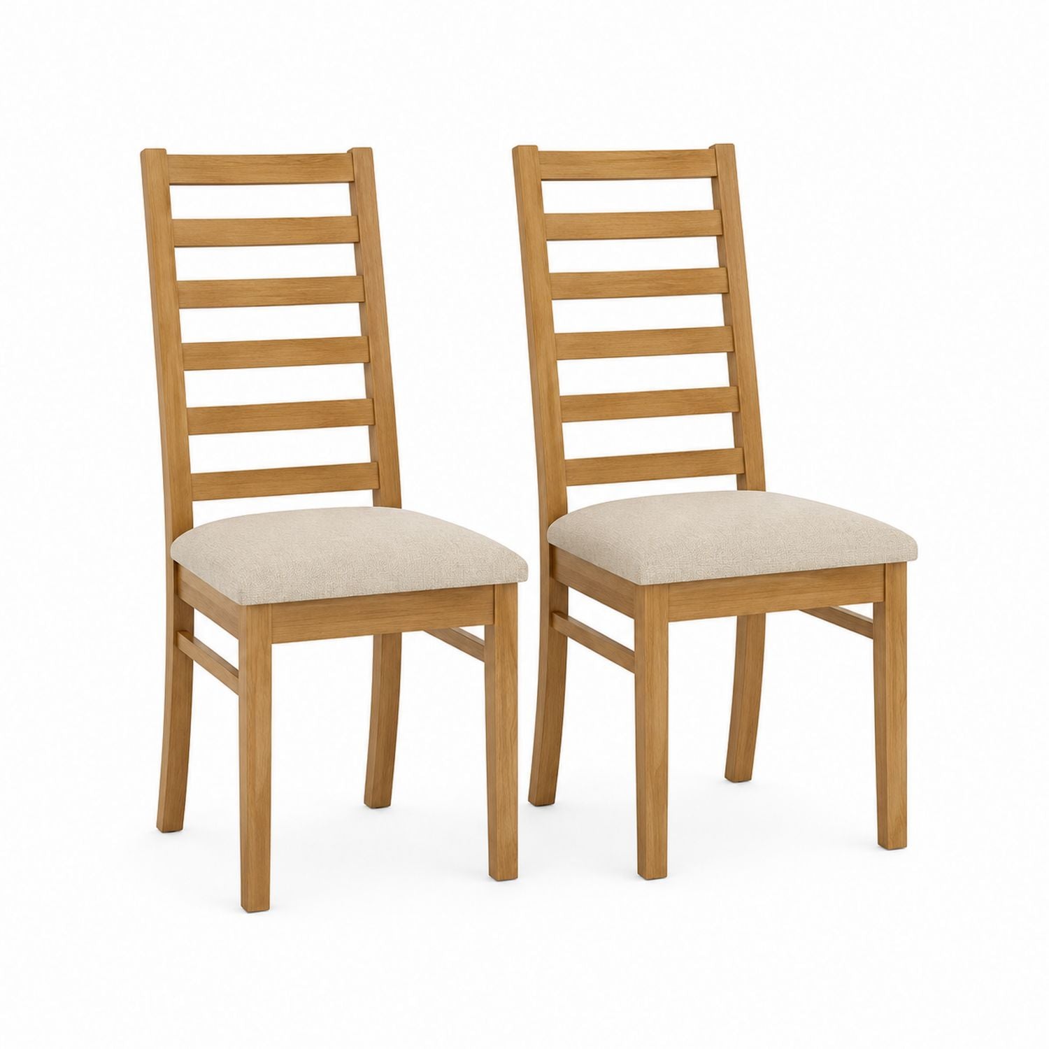Set of 2 Oak Wood Dining Chairs with Polyester Cushions