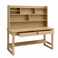 Wooden Office Desk with Hutch and Drawers, Natural Finish, 120x60x150 cm
